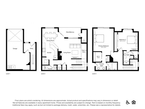 Floor plan for 2 beds, 2.5 baths, 1381 sqft